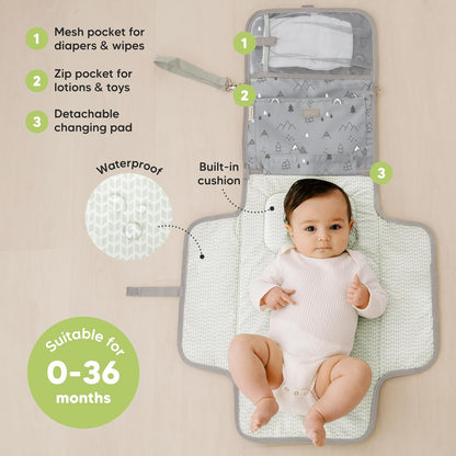 KeaBabies Portable Diaper Changing Pad - Large Waterproof Baby Changing Mat, Compact Travel Diaper Clutch, Functional Pockets Fit Newborn Essentials, Wipeable & Padded Baby Changer (Woodland)