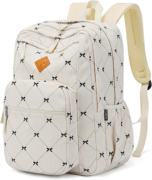 ZORFIN 26L Backpack for College, and Travel: Corduroy Bookbag - Bowknot