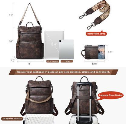 Shrrie Vegan Leather Laptop Backpack for Women 15.6 inch Work Backpack Fashion Travel Backpack Purse for Travel College Work