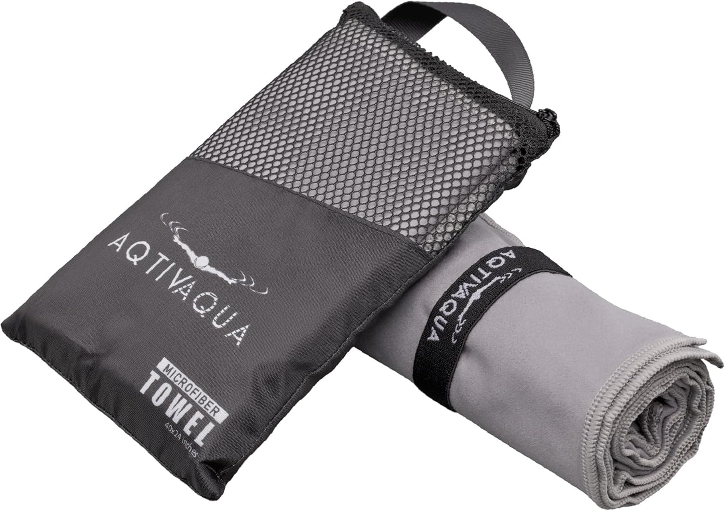 AqtivAqua Quick Dry Towel - Lightweight Microfiber Travel Towel w/Bag - Fast Drying Towel Set for Camping, Beach, Pool, Gym, Backpacking, Sports, Yoga & Swim Use, Hiking (Gray, L:30"x60")