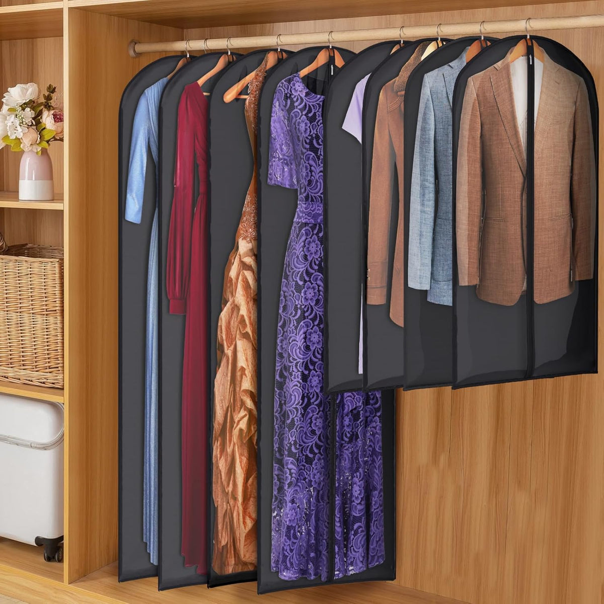 Zilink Clear Garment Bags for Hanging Clothes Clear Suit Bags for Closet Storage Breathable Suit Bag for Travel for Suits, Coats, Jackets, Set of 12
