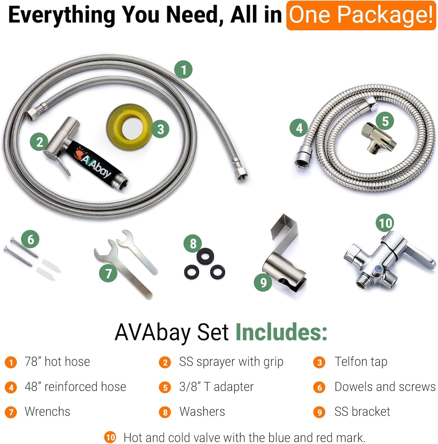 Hot and Cold Bidet Sprayer for Toilet w/Thermal Insulated Grip - Hot Water 180°F Handheld Sink Bidet Shataff - Diaper Sprayers - Muslim Shower Hand Held Attachment for Sink Hose Sprayer