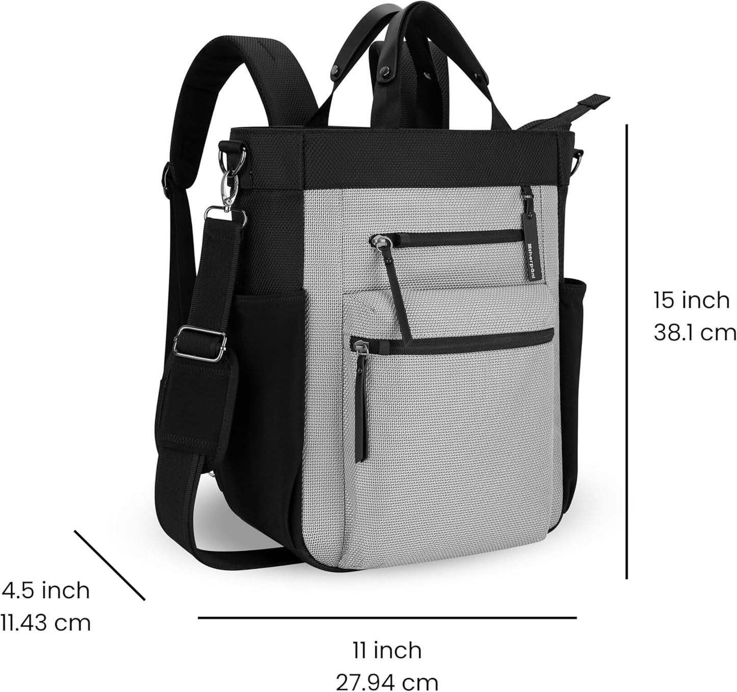 Sherpani Soleil, Anti Theft Convertible Backpack, 3 in 1 Tote Bag,Cross Body Purse, 18L Travel Backpack, Travel Gifts for Women, RFID Protection, Metal Hardware Fits 13” Laptop (Sterling)