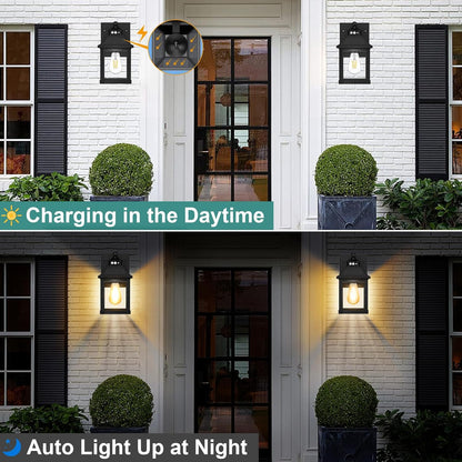 2Pack Solar Porch Lights Outdoor, Solar Sconce Lights Outdoor with Motion Sensor, Waterproof Wall Light with Clear Panel for Garage, Porch, Yard, Front Door,5.8 * 5.8 * 11.8in