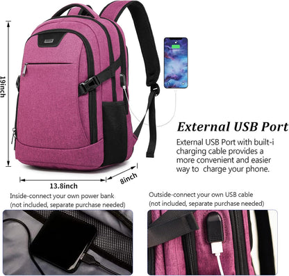 DUSLANG Travel Work Laptop Backpack With USB Charging Port Fits 15.6 15 14 13 Inch Laptop and Notebook Business Anti Theft College Computer Bag Back Pack for Women- Hot Pink