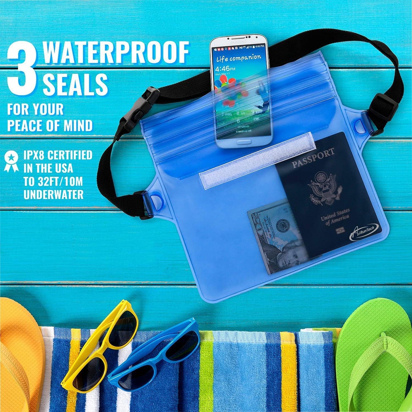 AiRunTech Clear Fanny Pack Waterproof,Beach Cruise Ship Essential Accessories Must Haves,Waterproof Pouch for Phone Passport Wallet Purse with Waist Strap