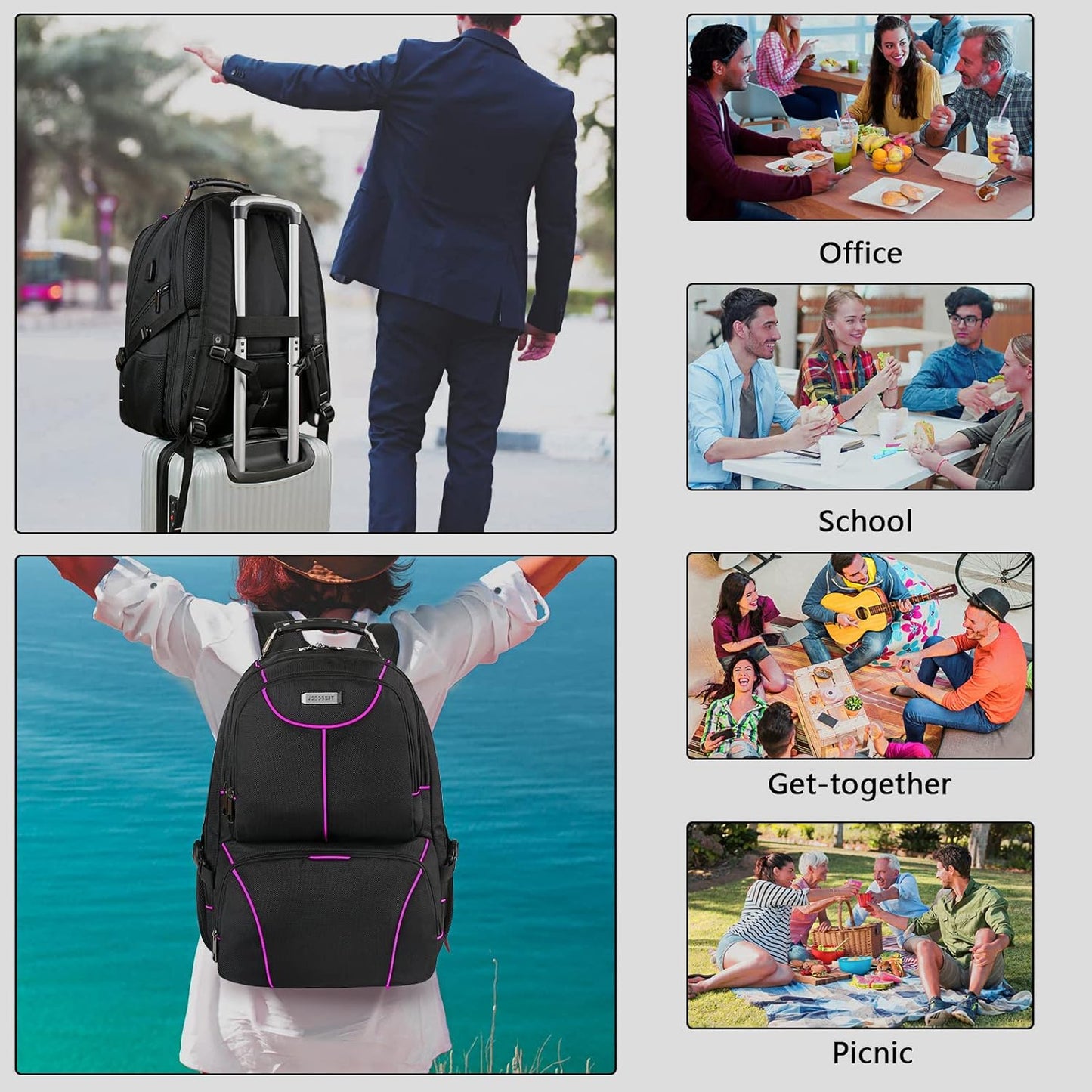 VECKUSON Laptop Backpack, 15.6 Inches, Purple, Unisex