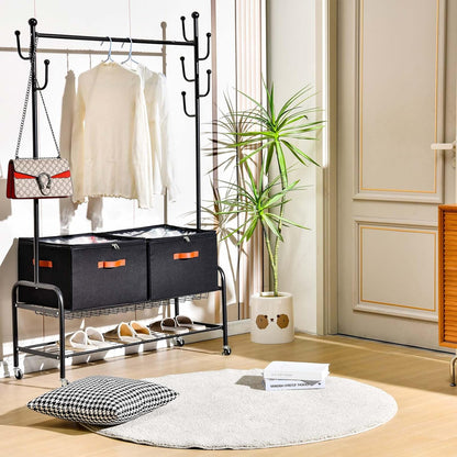 2 Pack Shoe Organizer for Closet, Fits up to 32 Pairs, Adjustable Dividers for Shoe Storage, Space-Saving Shoe Bins and Clear Top, Black