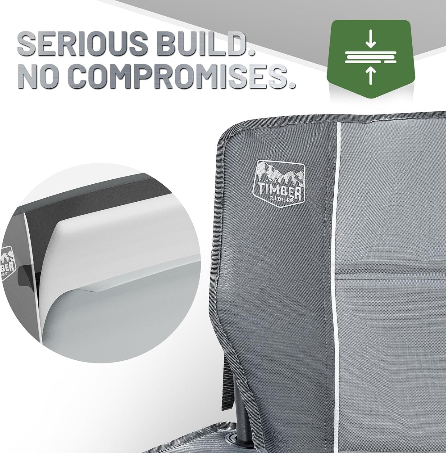 TIMBER RIDGE Oversized Folding Camping Chair for Adults, Support 550 LBS Heavy Duty with Cup Holder Side Pocket for Camping, Lawn, Picnic, Grey