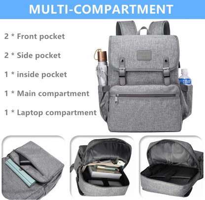 HFSX Laptop Backpack Men Women Vintage Backpack Bookbag College Backpacks Stylish Backpack Grey Fits 15.6 Inch Laptop