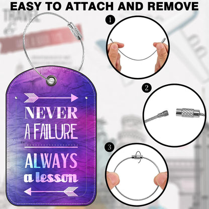 2 Pack PU Luggage Tags for Suitcase, Inspirational Quote Suitcase Tag Leather ID Label Bag Tags with Privacy Cover and Metal Loop for Men Women Travel Bag