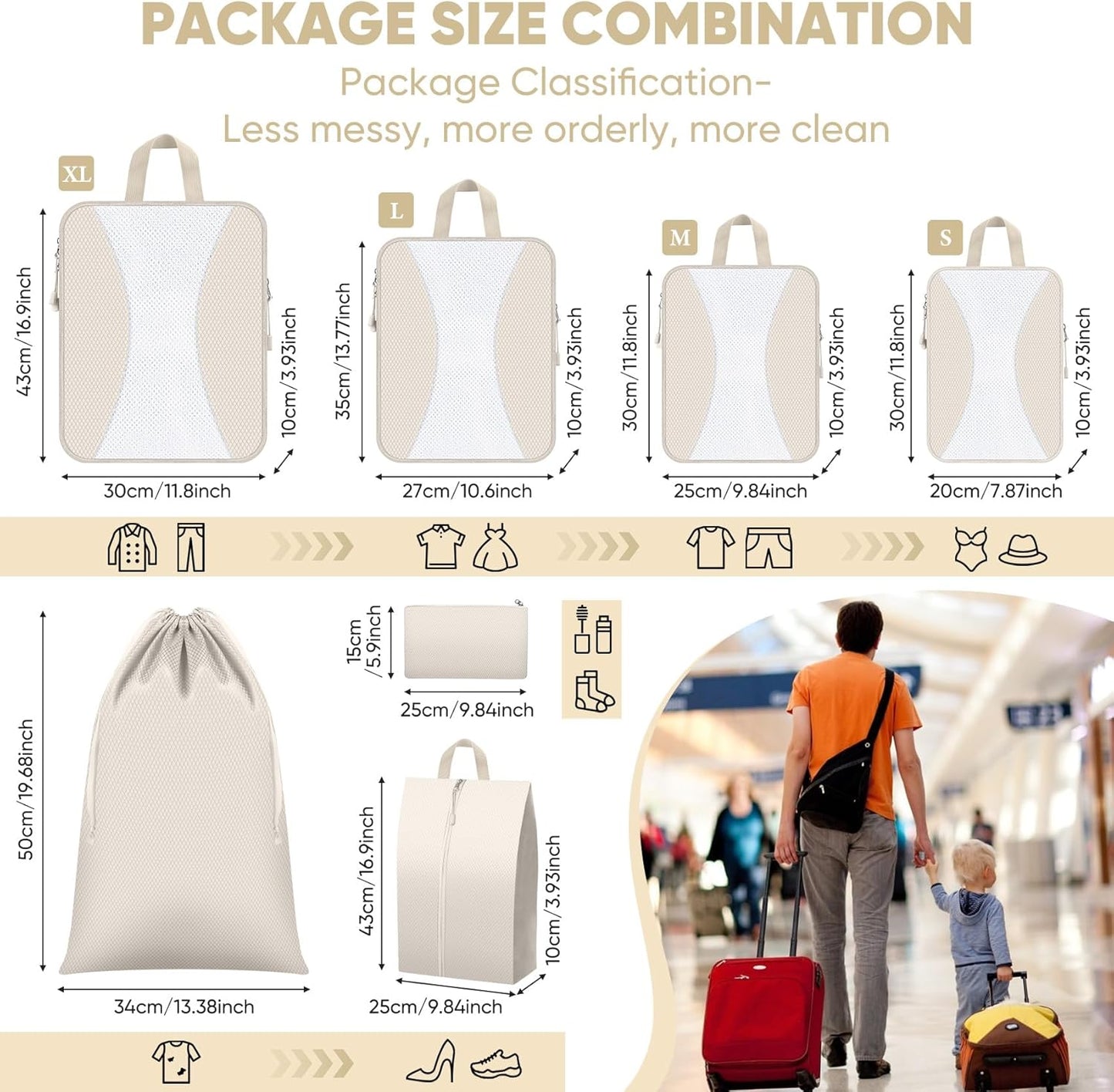 8 Set Compression Packing Cubes for Travel, Packing Cubes Compression Travel Accessories Expandable Packing Organizers for Carry on Luggage Suitcase (Gray)