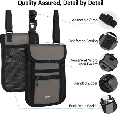 Hanke Passport Holder, Travel Wallet for Womens and Men, Neck Wallet Hidden Passport Pouch for Travel Adjustable Lightweight Thin with 6 compartments (Dark Grey)