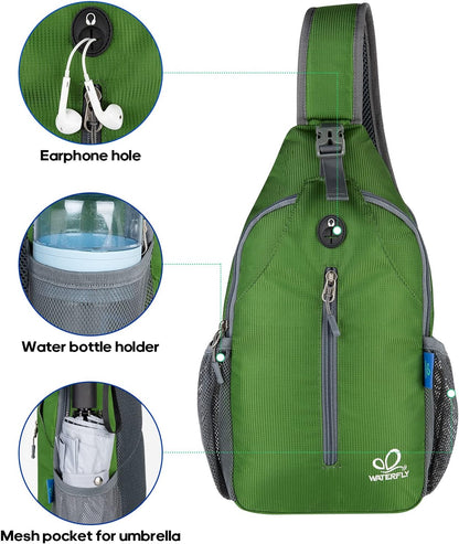 WATERFLY Crossbody Sling Backpack Sling Bag Travel Hiking Chest Bag Daypack