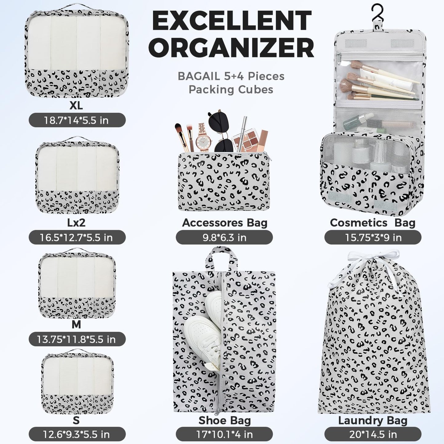 BAGAIL 9 Set Packing Cubes Luggage Packing Organizers for Travel Accessories