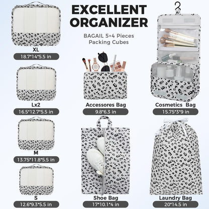 BAGAIL 9 Set Packing Cubes Luggage Packing Organizers for Travel Accessories