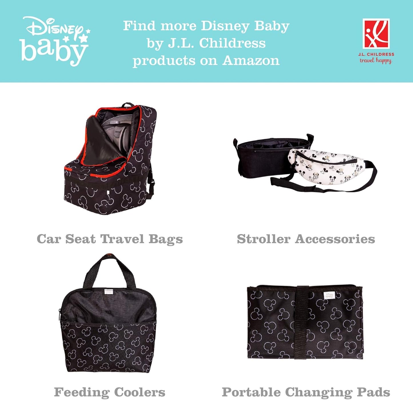 J.L. Childress Disney Baby Gate Check Bag for Umbrella Strollers - Travel Bag for Airplane, Fits Most Single Umbrella Baby Strollers, Airport Accessories for Gate Check - Mickey Mouse, Red