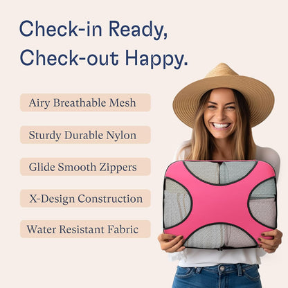 Shacke Premium 5 Packing Cubes Set - Lightweight Mesh Travel Luggage Organizers with Laundry Bag, 5-Piece Suitcase Storage System (Precious Pink)