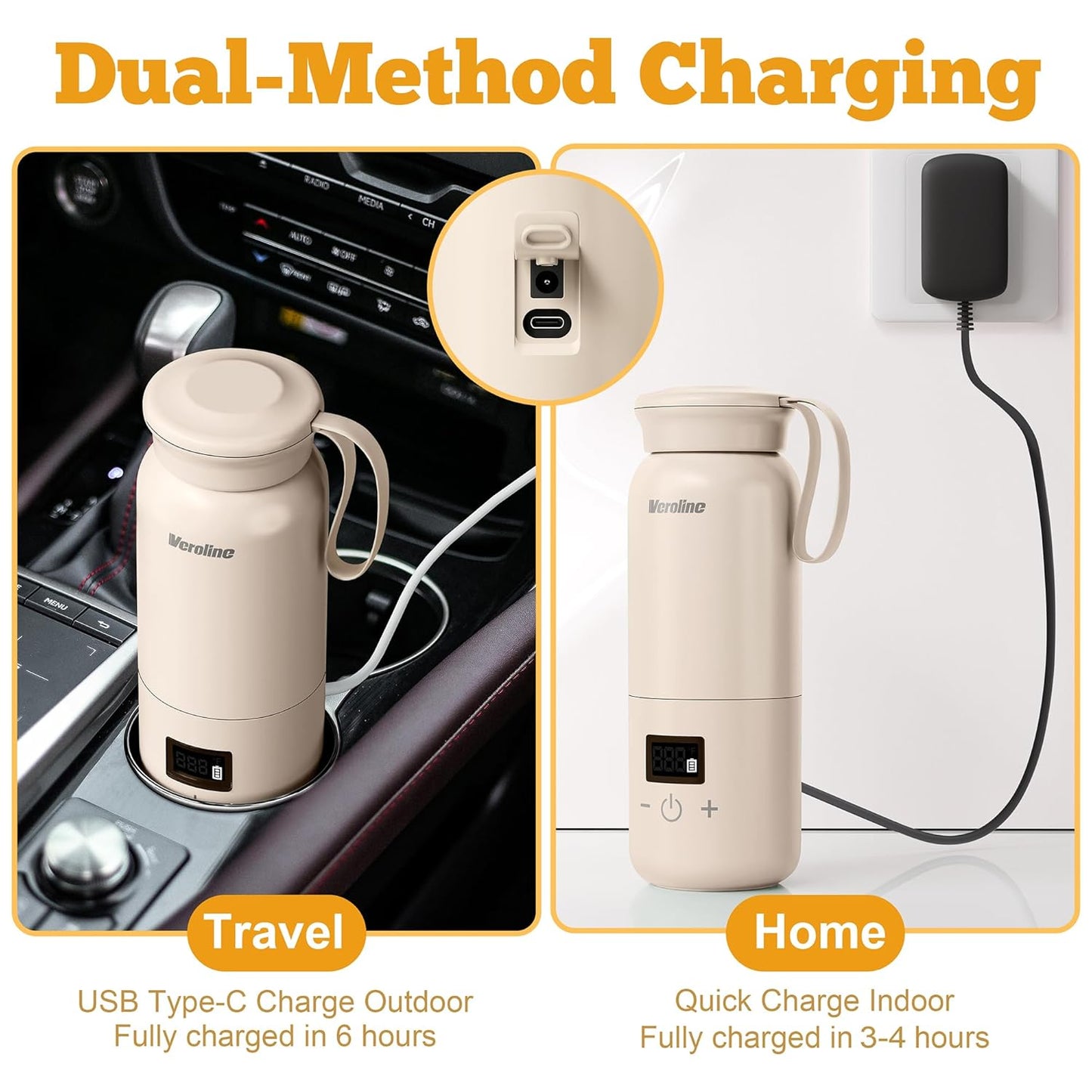 Portable Bottle Warmer for Travel, Baby Bottle Warmer with Adjustable Temp & Keep Warm for Formula, Breastmilk, Super Fast Charging & Rechargeable Milk Warmer, Cordless Water Warmer