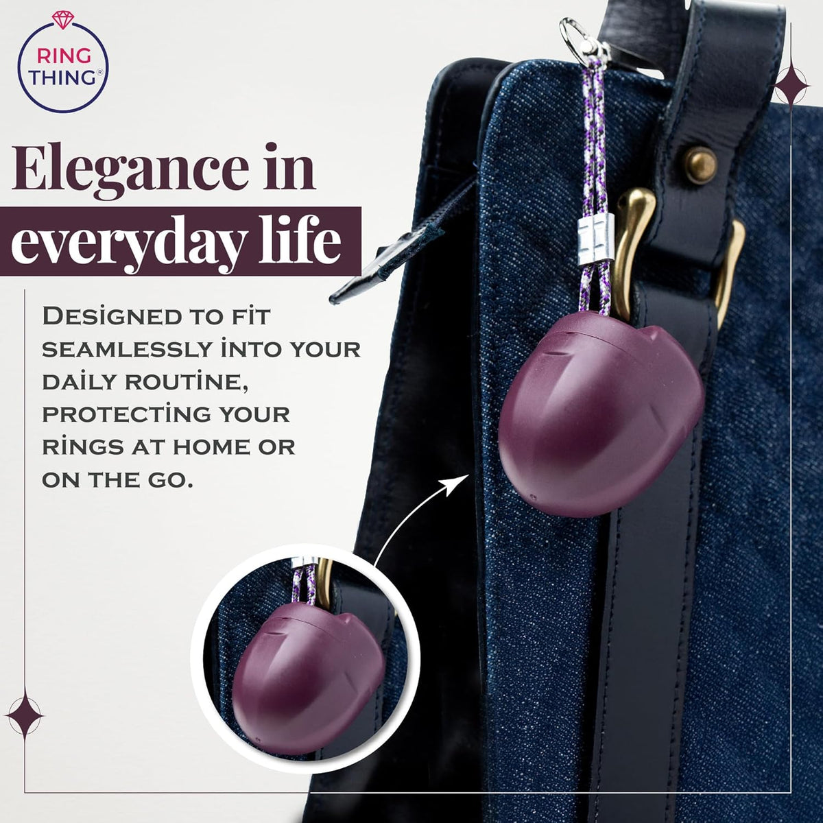 Ring Holder Keychain, Jewelry Organizer and Storage, Portable Waterproof Ring Holder, Pill Box Keychain Container, Gym Accessory, and Travel Ring Case (Deep Plum)