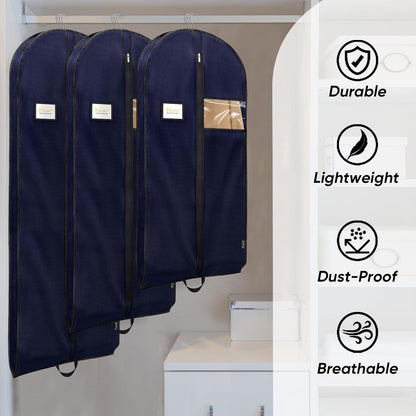 BALEINE 5PK Heavy Duty Garment Bag with Shoe Storage Travel Bag for Dresses, Suit, Coats Travel Essential (54", Blue)