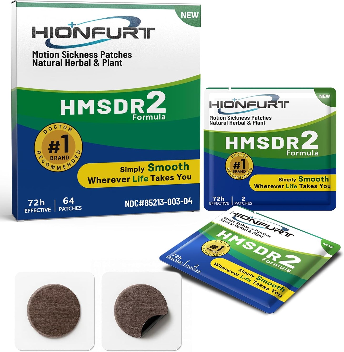 HMSDR2 64ct Motion Sickness Patches – Sea Sickness Patches for Cruise, Car, Airplane – Non-Drowsy, 72H Lasting