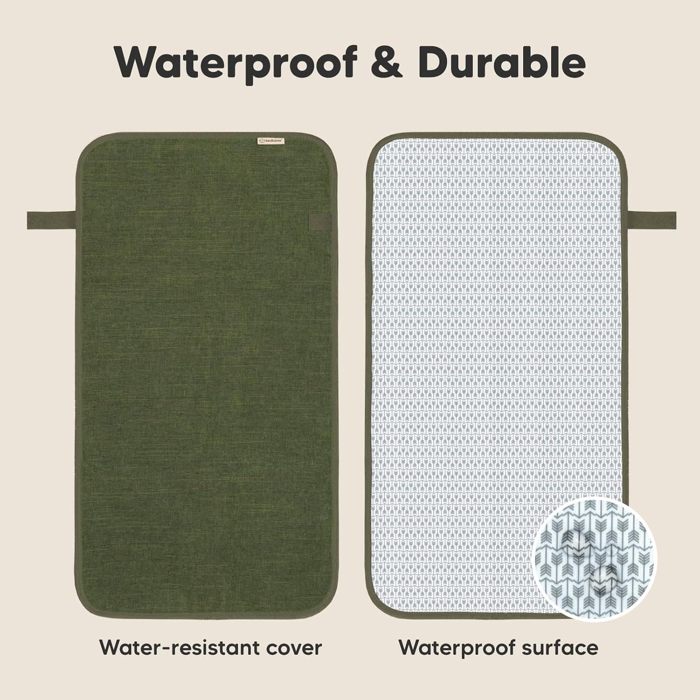 KeaBabies Portable Diaper Changing Pad, Easy Wipe Clean - Foldable Waterproof Baby Changing Mat for Diaper Bag, Compact, Lightweight, 25x13 Baby Changer Travel Essential, Machine Washable(Olive Green)