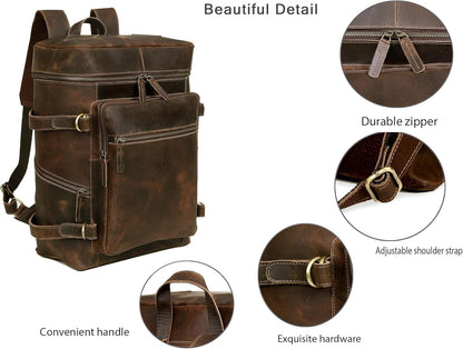 HLC Leather Brown Backpack For Men 17 Inch Genuine Laptop Backpack For Women Men Genuine Leather Backpack Vintage Large Capacity Business Retro Daypack