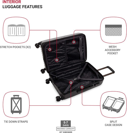 SwissGear 7272 Energie Expandable Hardside Luggage With Spinner Wheels and TSA Lock, Black, Checked-Medium 24-Inch