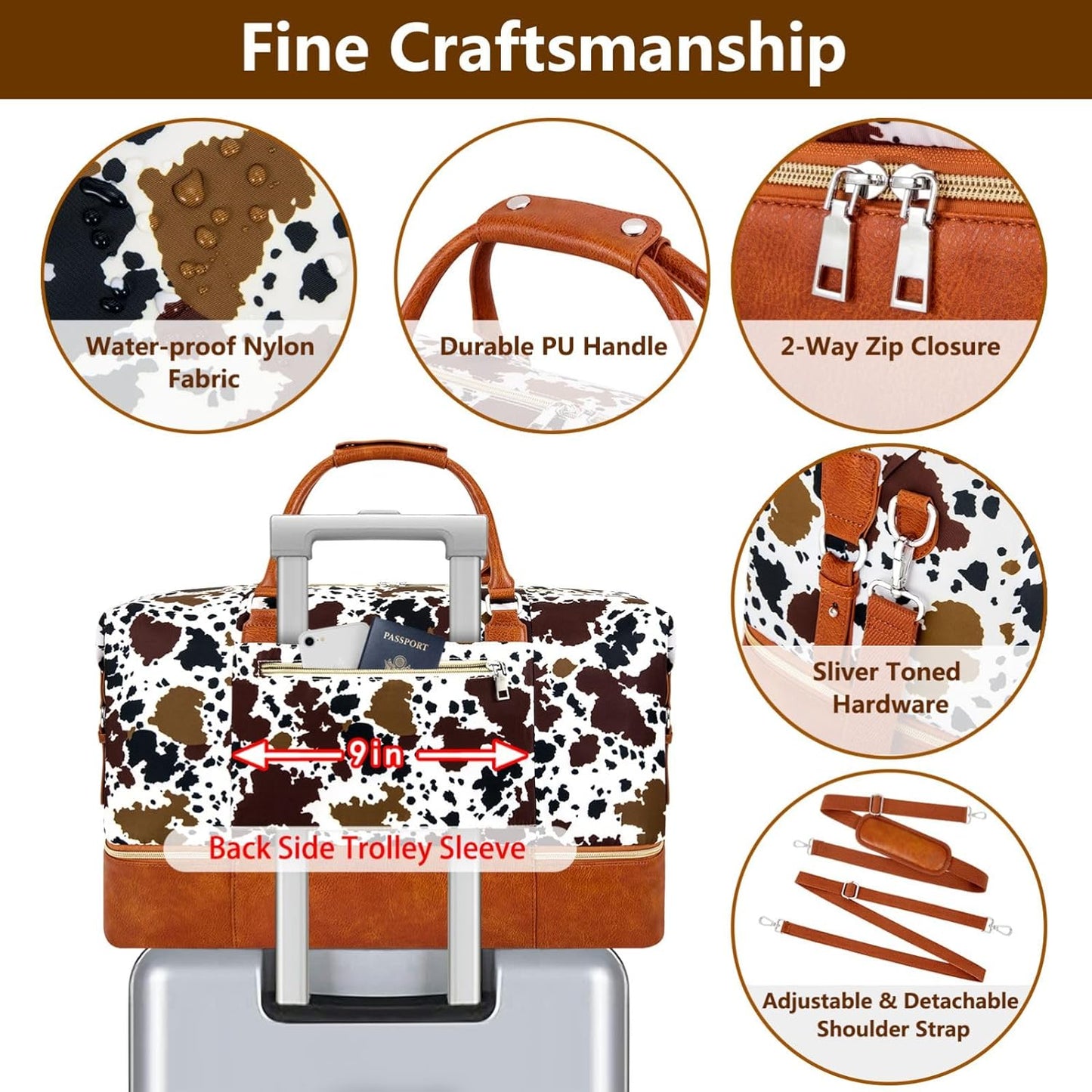 Weekender Bag for Women, Travel Duffel Bag Carry On Overnight Bag with Shoe Compartment Large Nylon Travel Weekend Tote Bag