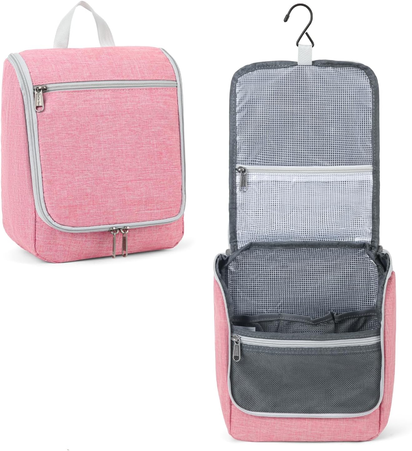 Della Gao Hanging Travel Toiletry bag for Women, Water-resistant Durable Nylon Toiletries Organizer for Cosmetics, Makeup Brushes, Bathroom Bag, Pink