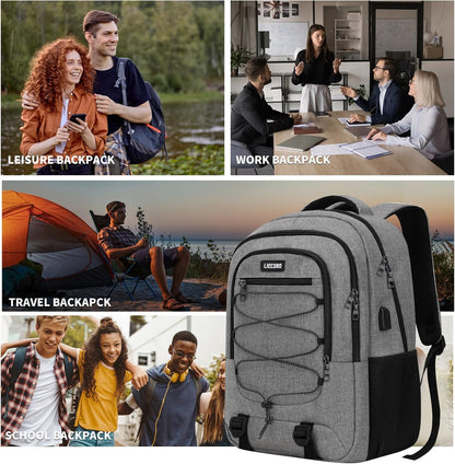 Grey Backpack for Men Women, Backpack for School, School Backpacks for Boys Girls Teens, 15.6 inch Laptop Back Pack with USB Charging Port, Large College Book Bag, Business Work Travel Bookbag