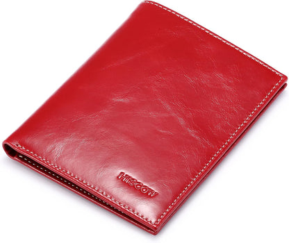 HISCOW Italian Leather Passport Holder for Travel - RFID Blocking Wallet Cover with Secure Organizer for Men & Women, US & Foreign Trips, Antiqued Red
