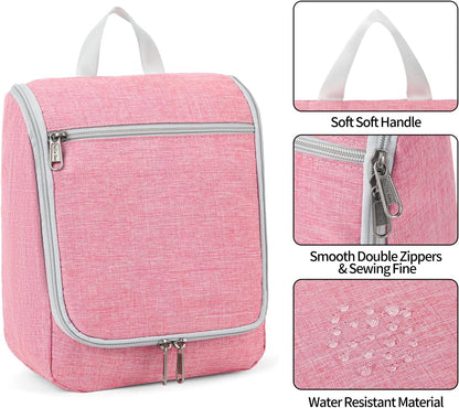 Della Gao Hanging Travel Toiletry bag for Women, Water-resistant Durable Nylon Toiletries Organizer for Cosmetics, Makeup Brushes, Bathroom Bag, Pink