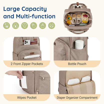mommore Diaper Bag Expandable Large Baby Bag for 2 Kids/Twins with Wet&Dry Pocket, Travel Diaper Backpack for Mom Dad, Changing Pad, Luggage Strap