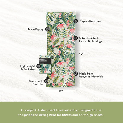 Nomadix Mini Towel - Perfect for Beach, Pool, Travel, Camping, Yoga - Made with Recycled Materials - Super Absorbent - Sand Resistant - Palms Pink - 16x40