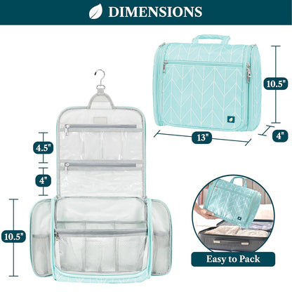 PAVILIA Large Hanging Toiletry Bag Travel Bag Women Men, Cosmetic Organizer, Water Resistant Makeup Bag Accessories Toiletries, Travel Essentials Kit, Teal Chevron