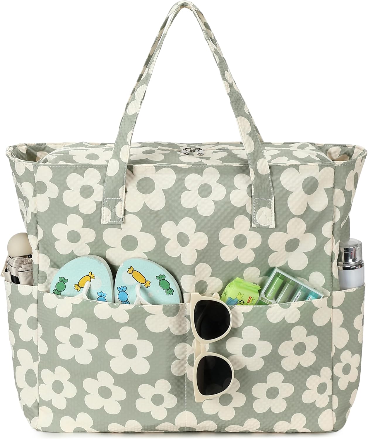 LEDAOU Beach Bag Waterproof Sandproof Women Tote Bag Pool Bag with Zipper for Gym Grocery Travel with Wet Pocket