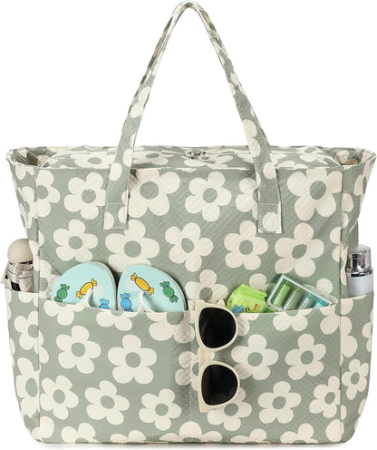 LEDAOU Beach Bag Waterproof Sandproof Women Tote Bag Pool Bag with Zipper for Gym Grocery Travel with Wet Pocket