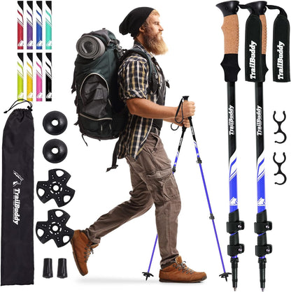 TrailBuddy Trekking Poles - Lightweight, Collapsible Hiking Poles for Snowshoe & Backpacking Gear - Pair of 2 Walking Sticks for Hiking, 7075 Aluminum with Cork Grip