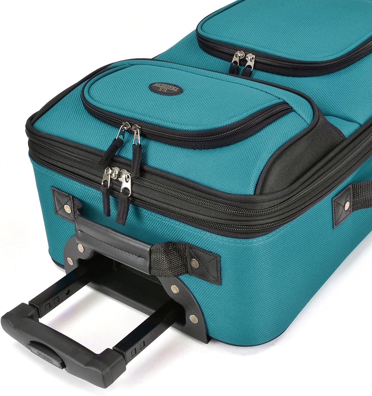 U.S. Traveler Lightweight Rolling 20" Carry On Luggage Softside Suitcase, Teal, 2 Wheel Single