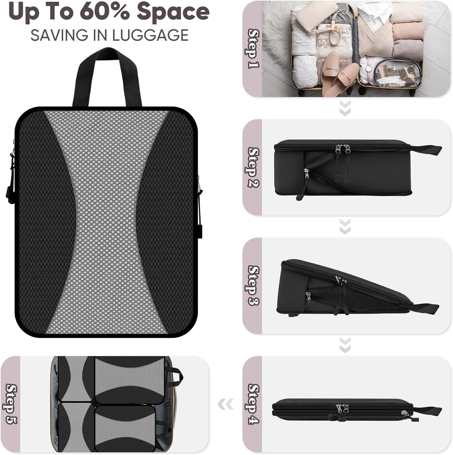 8 Set Compression Packing Cubes for Travel, Packing Cubes Compression Travel Accessories Expandable Packing Organizers for Carry on Luggage Suitcase (Gray)