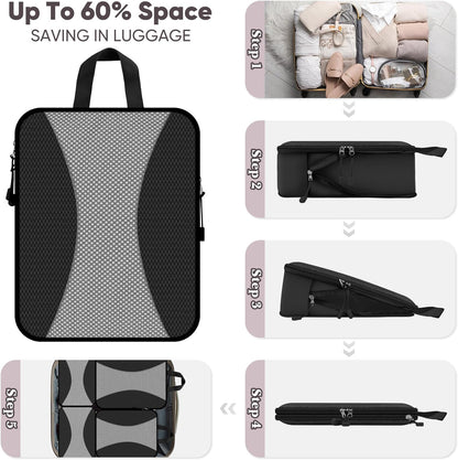 8 Set Compression Packing Cubes for Travel, Packing Cubes Compression Travel Accessories Expandable Packing Organizers for Carry on Luggage Suitcase (Gray)