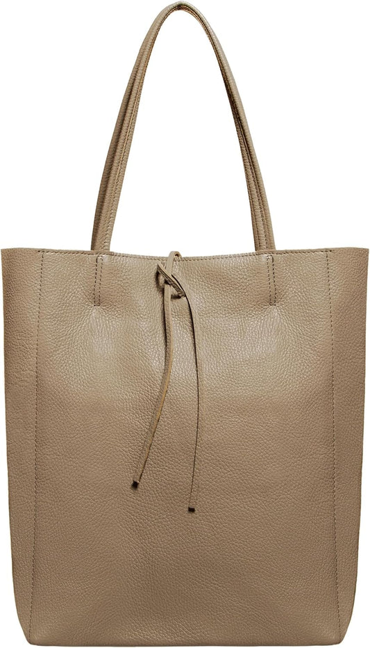 Italian Calf Leather Tote for Women with Zipper, Inner Pocket & Flat Base | Soft Unlined Shopper for Work & Travel