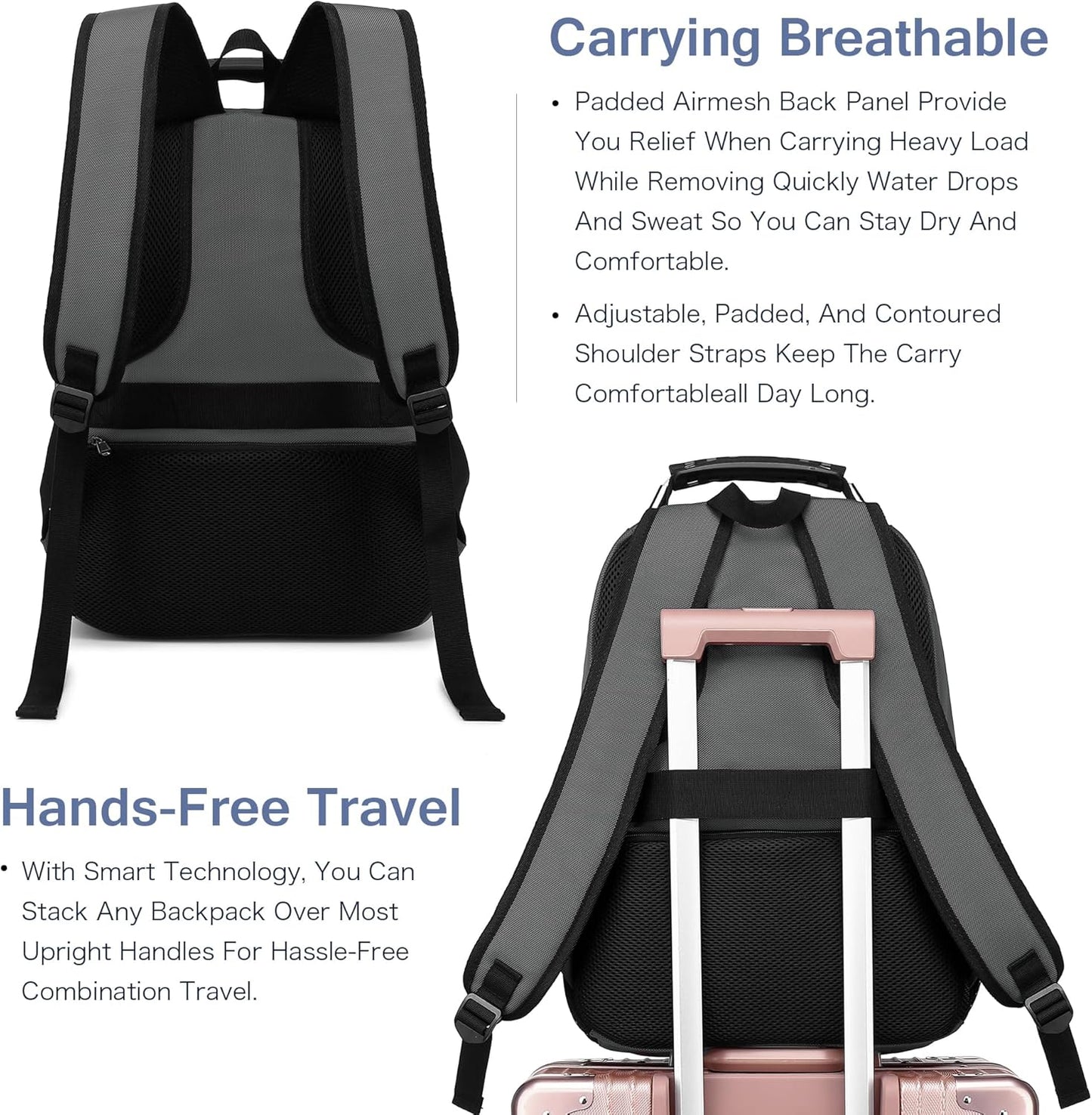 Boavan Laptop Backpack for men, 15.6 inch Laptop Bag with USB Port, Waterproof Travel Work Backpack Purse, Anti-Theft Teacher Nurse Doctor Casual Bookbags Office Business backpack，Grey