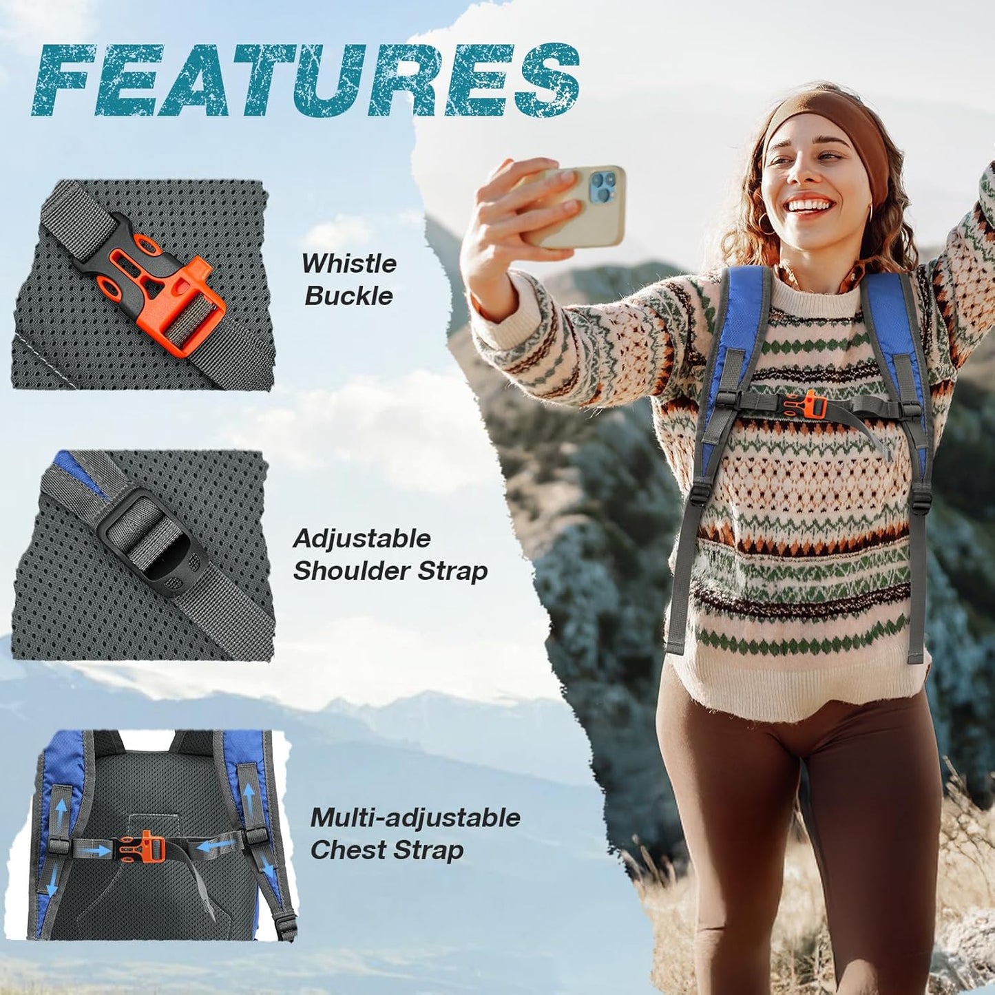 G4Free Packable Hiking Backpack 20L Lightweight Foldable Travel Daypack with Thickened Back Panel for Men Women(Blue)