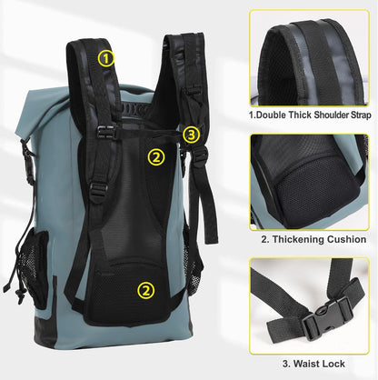 UPWELL 30L Waterproof Dry Bag Boating Backpack for Travel Hiking Camping Kayaking Hiking Swimming Floating Submersible Dry Bag grey