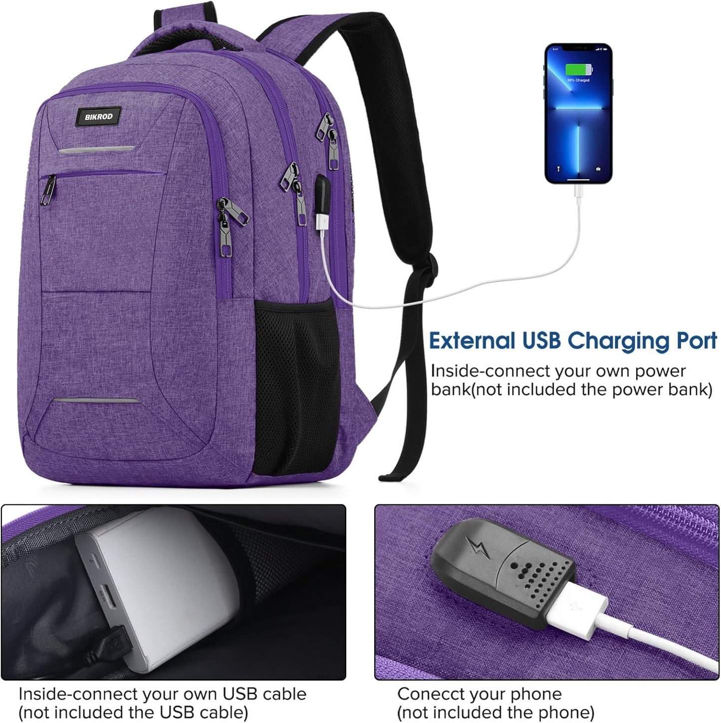 Backpack for Men Women, School Backpacks for Teen Boys, Business Anti Theft Sturdy Travel Laptop Backpack with USB Charging Port, Water Resistant 15.6 Inch Computer Bag Gift, Purple