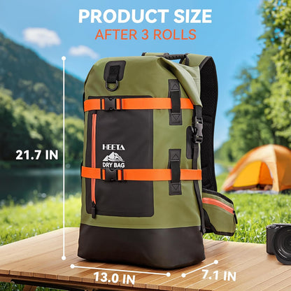 HEETA Dry Bags Waterproof Backpack 40L for Men & Women, Roll Top Heavy Duty Cushioned Hiking Backpack for Kayaking Boating Paddle Boarding Fishing Travel Camping Beach Vacation Cruise Ship Essentials