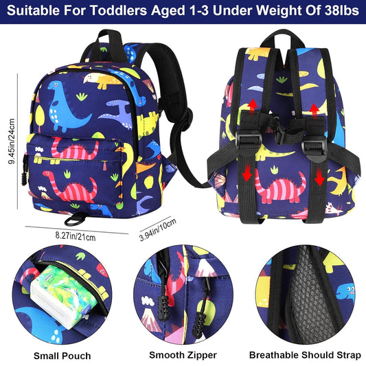 Accmor Toddler Backpack Leash with Anti Lost Wrist Link, Cute Mini Child Walking Harnesses Keep Kids Close Back Pack Rope Tether Rein for Baby Boys (Navy Blue/Dino)